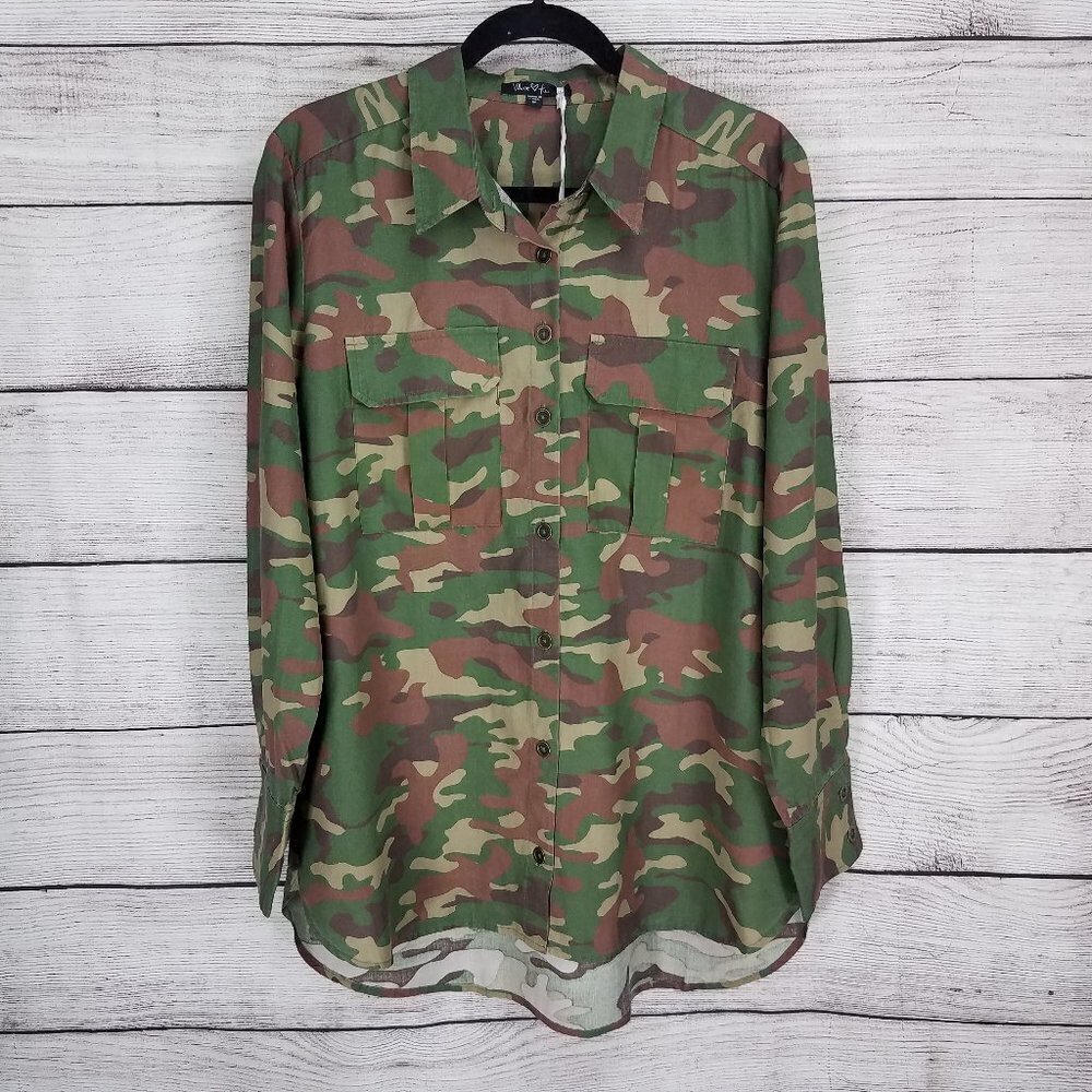 NEW Velvet Heart Size M Camo Button front Long sleeve Shirt blouse Military